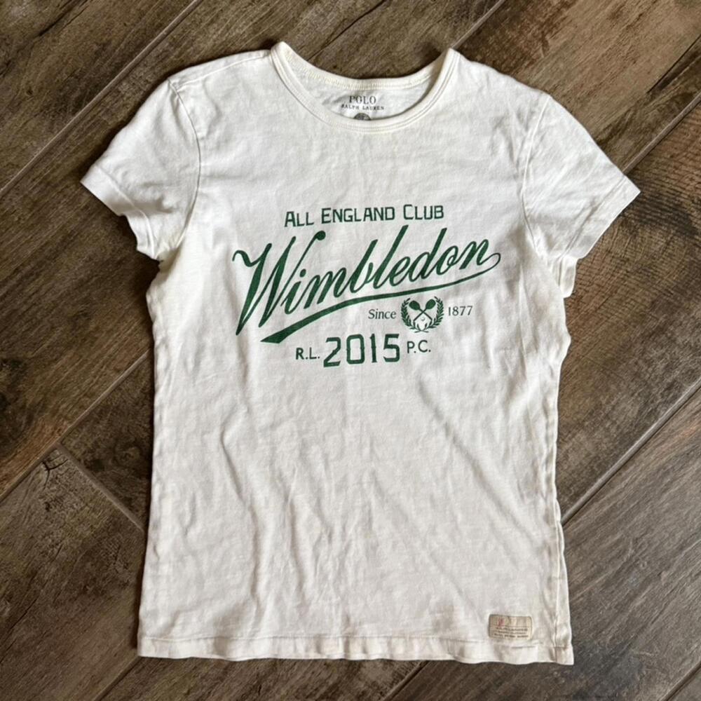 Ralph Lauren Wimbledon White Short Sleeve Tee with Green Script